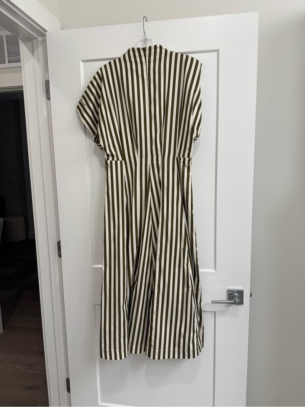 Striped Button-Front Midi Dress in Olive and Cream - Picture 5 of 5